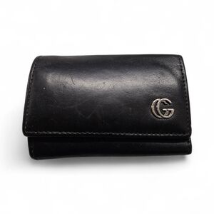 Gucci Leather Key Holder Compact Wallet In Black with Silver GG Monogram Logo